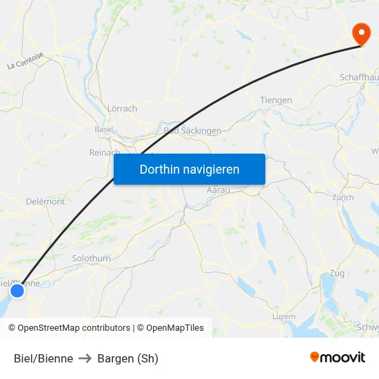 Biel/Bienne to Bargen (Sh) map