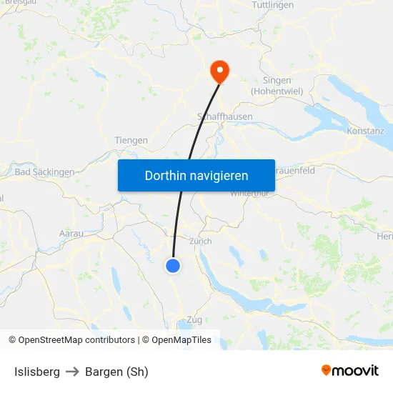 Islisberg to Bargen (Sh) map