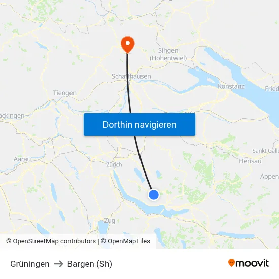 Grüningen to Bargen (Sh) map