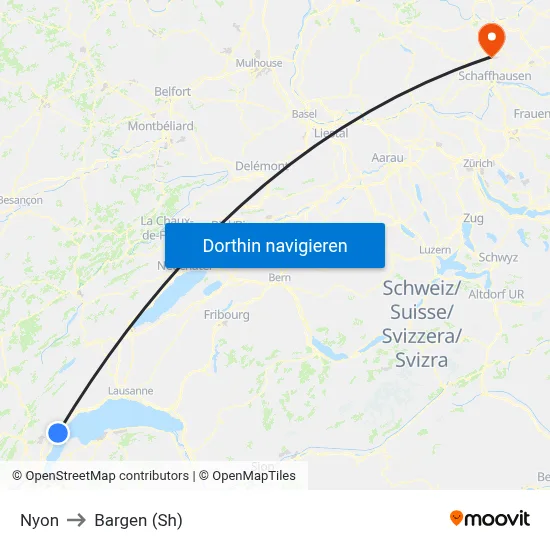 Nyon to Bargen (Sh) map