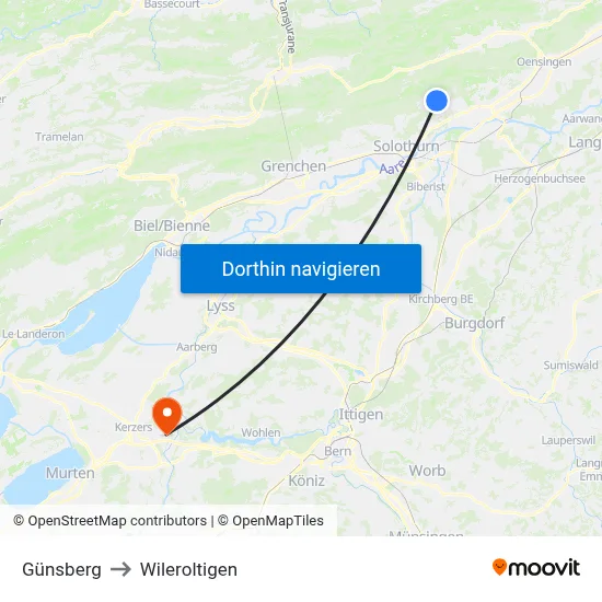 Günsberg to Wileroltigen map