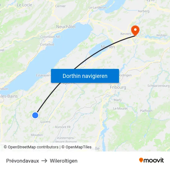 Prévondavaux to Wileroltigen map