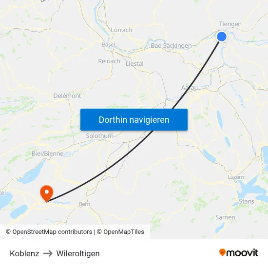 Koblenz to Wileroltigen map