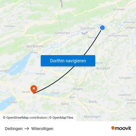 Deitingen to Wileroltigen map