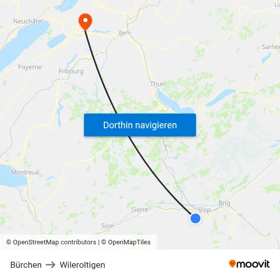 Bürchen to Wileroltigen map