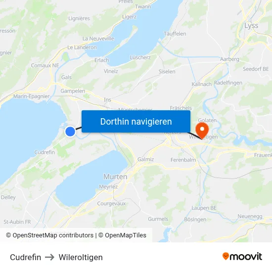 Cudrefin to Wileroltigen map