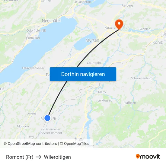 Romont (Fr) to Wileroltigen map