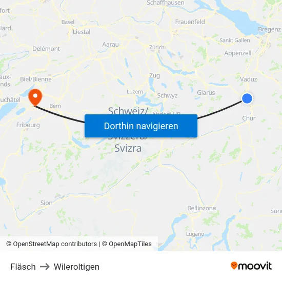 Fläsch to Wileroltigen map