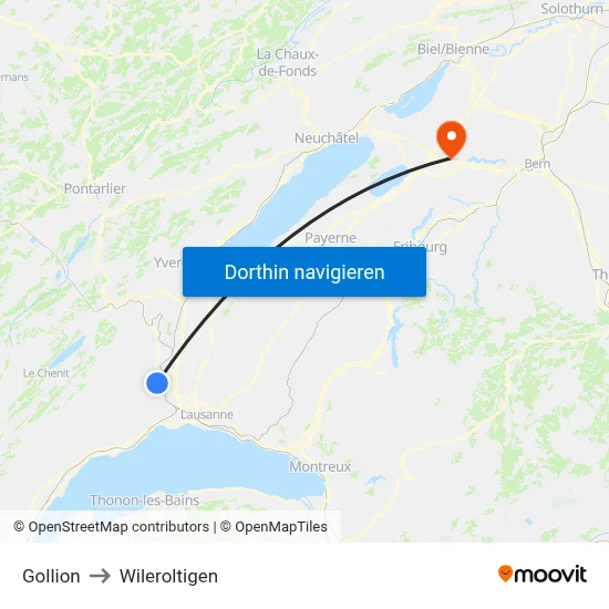 Gollion to Wileroltigen map