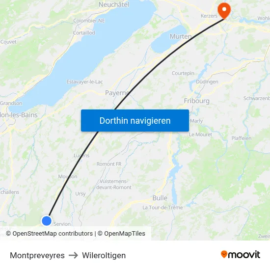 Montpreveyres to Wileroltigen map