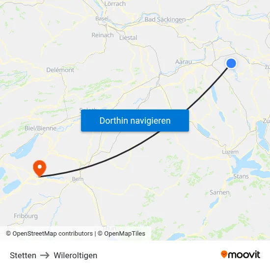 Stetten to Wileroltigen map