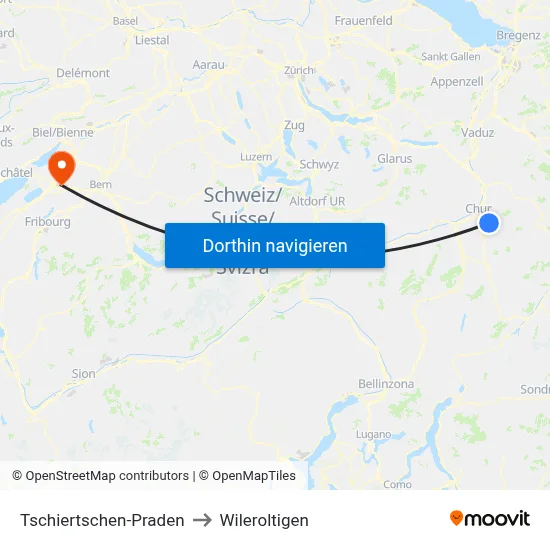 Tschiertschen-Praden to Wileroltigen map