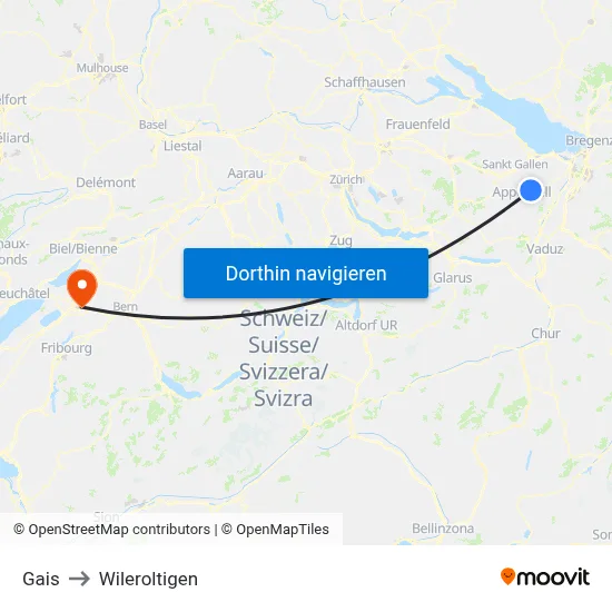 Gais to Wileroltigen map
