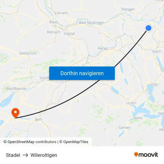 Stadel to Wileroltigen map