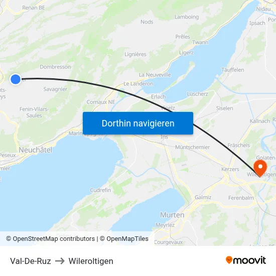 Val-De-Ruz to Wileroltigen map