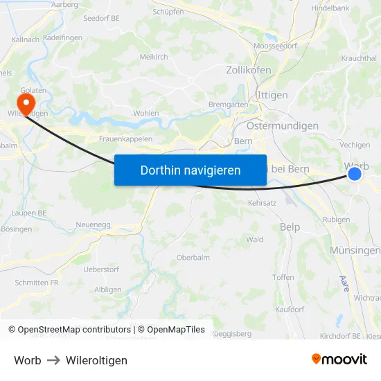 Worb to Wileroltigen map