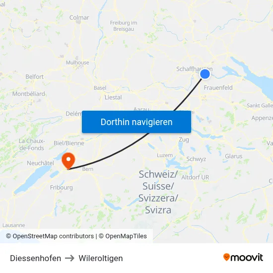 Diessenhofen to Wileroltigen map