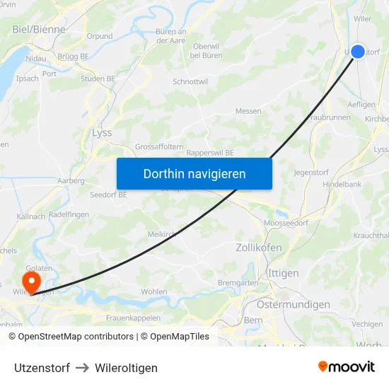 Utzenstorf to Wileroltigen map