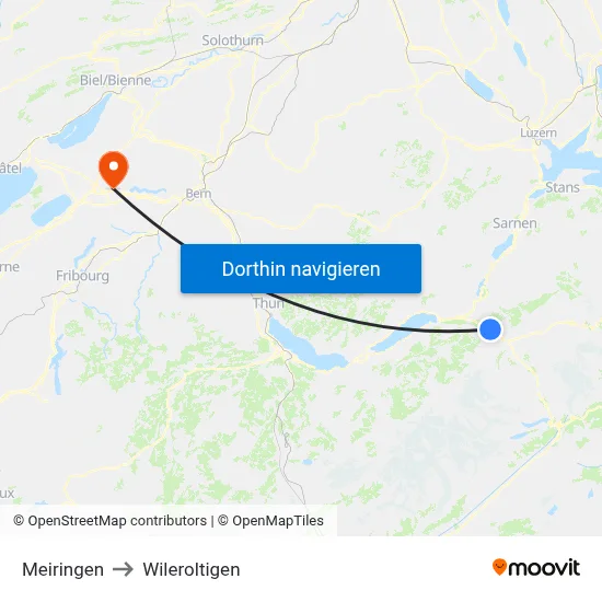Meiringen to Wileroltigen map