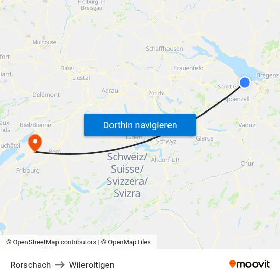 Rorschach to Wileroltigen map