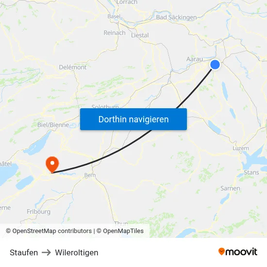 Staufen to Wileroltigen map
