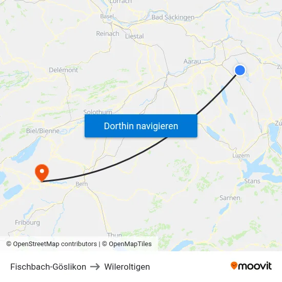 Fischbach-Göslikon to Wileroltigen map