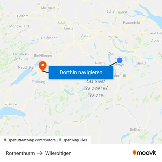 Rothenthurm to Wileroltigen map
