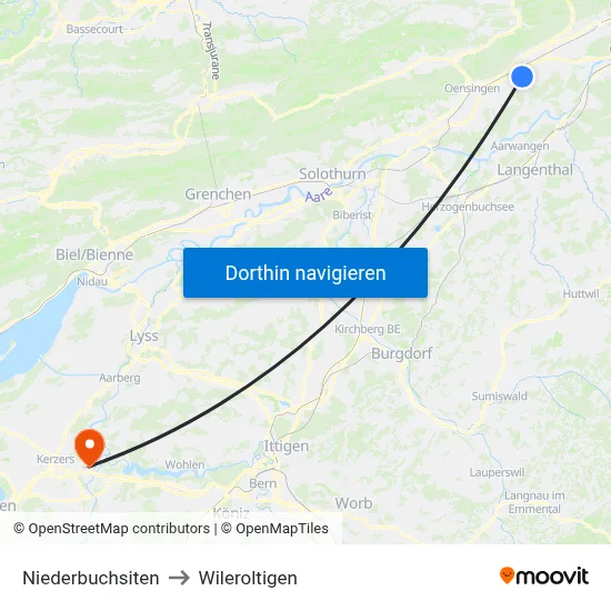 Niederbuchsiten to Wileroltigen map