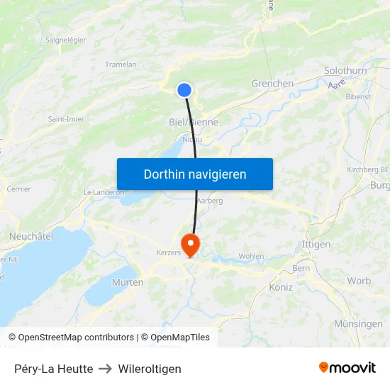 Péry-La Heutte to Wileroltigen map
