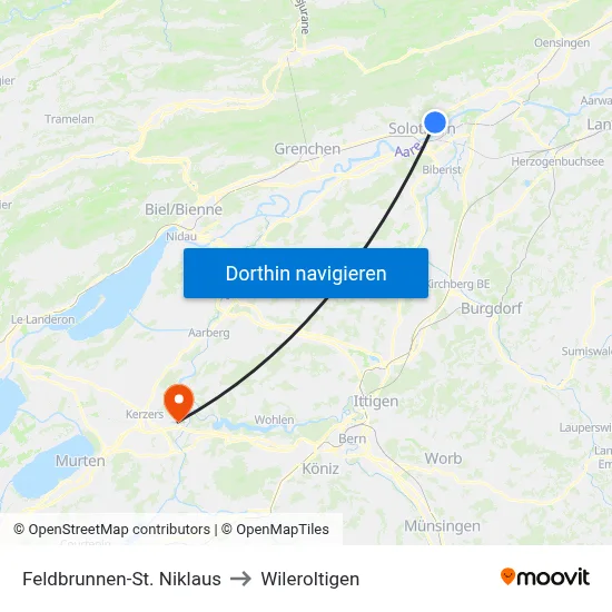 Feldbrunnen-St. Niklaus to Wileroltigen map