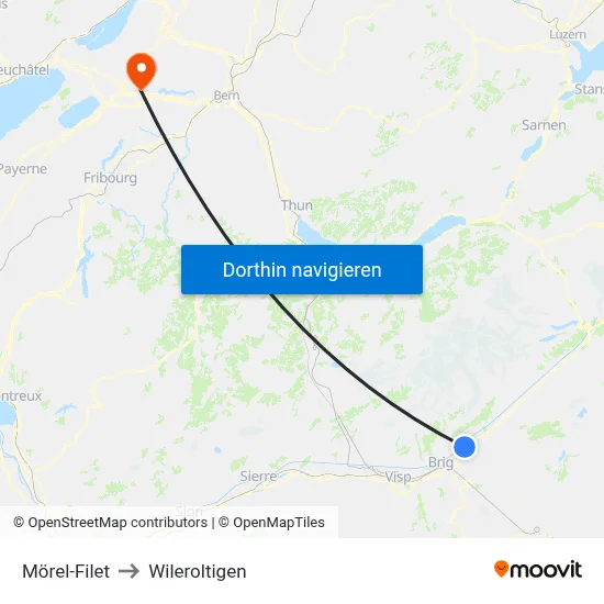 Mörel-Filet to Wileroltigen map