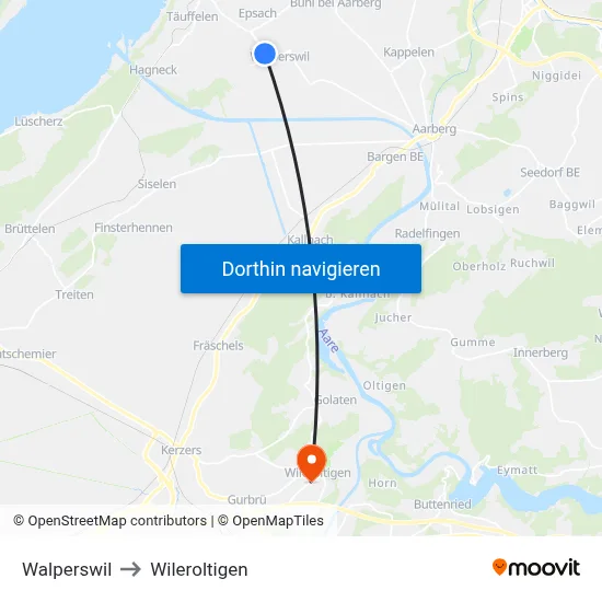 Walperswil to Wileroltigen map