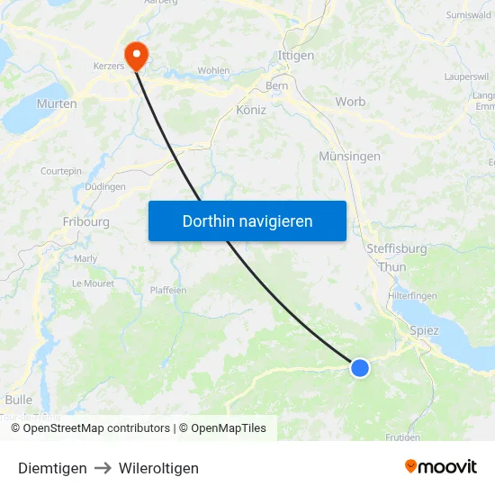 Diemtigen to Wileroltigen map