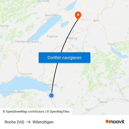 Roche (Vd) to Wileroltigen map