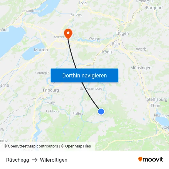 Rüschegg to Wileroltigen map