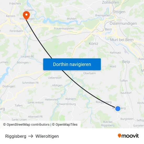 Riggisberg to Wileroltigen map