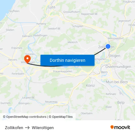 Zollikofen to Wileroltigen map