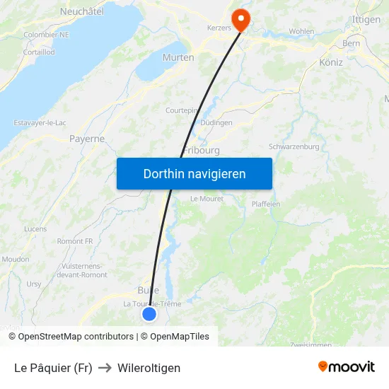 Le Pâquier (Fr) to Wileroltigen map
