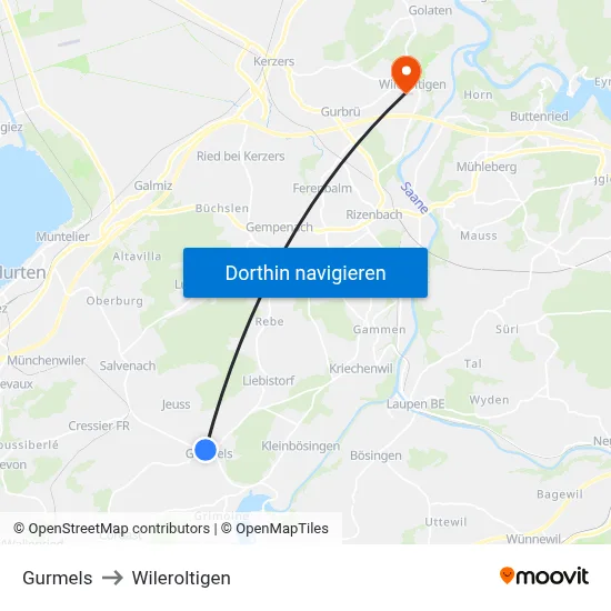 Gurmels to Wileroltigen map