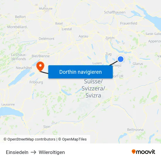 Einsiedeln to Wileroltigen map