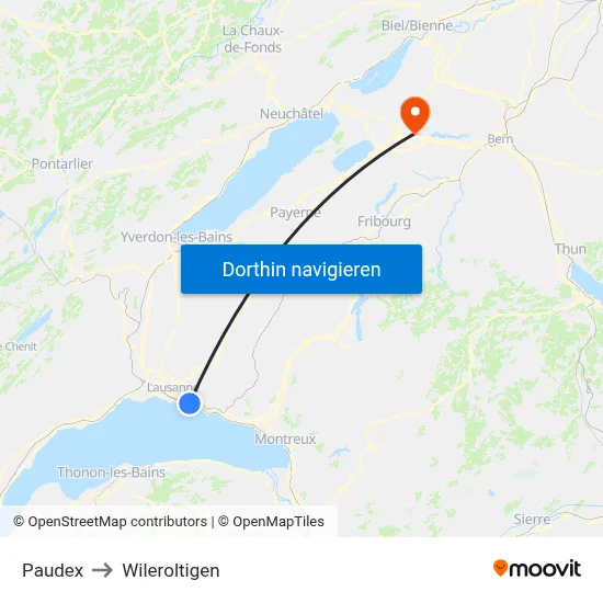 Paudex to Wileroltigen map
