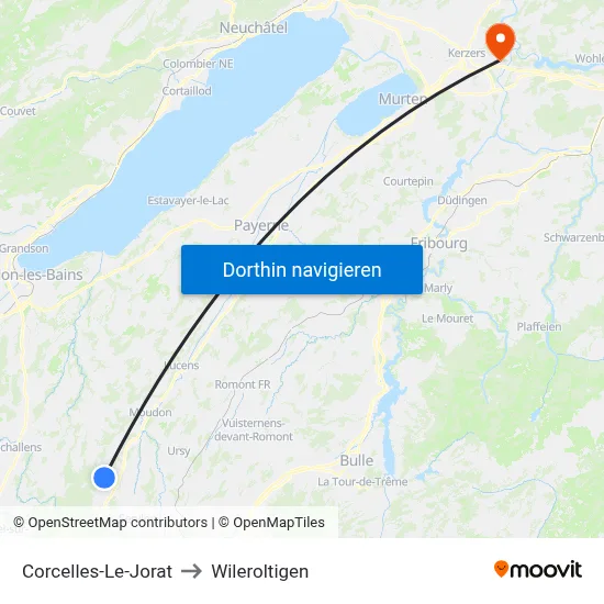 Corcelles-Le-Jorat to Wileroltigen map