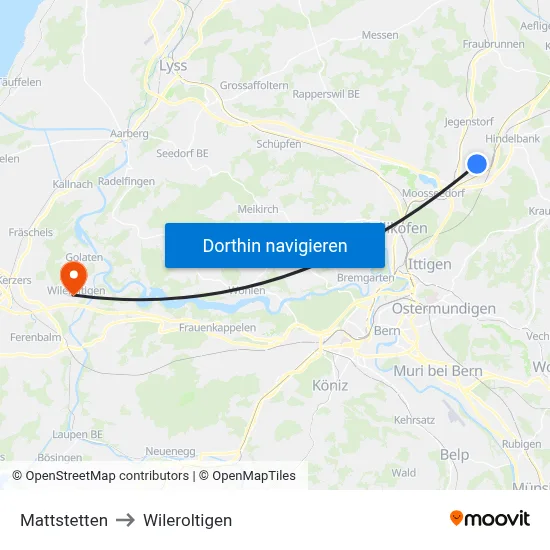 Mattstetten to Wileroltigen map