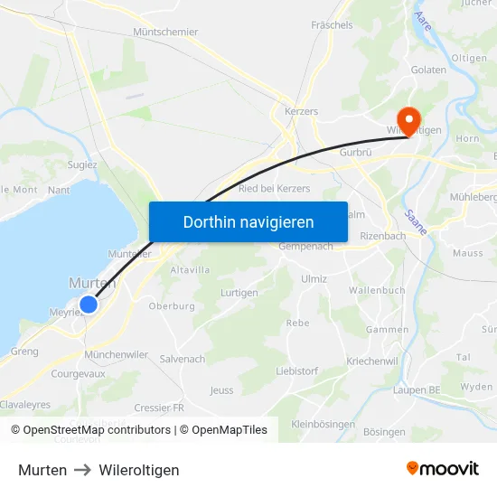 Murten to Wileroltigen map