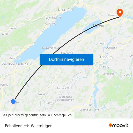 Echallens to Wileroltigen map