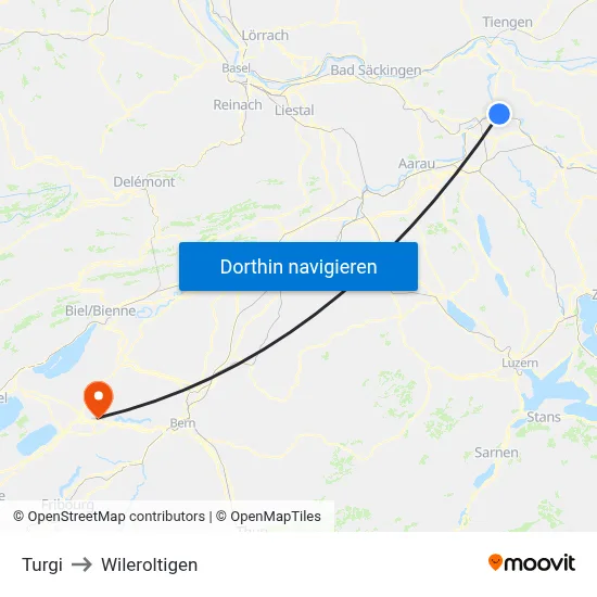 Turgi to Wileroltigen map