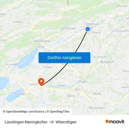 Lüsslingen-Nennigkofen to Wileroltigen map