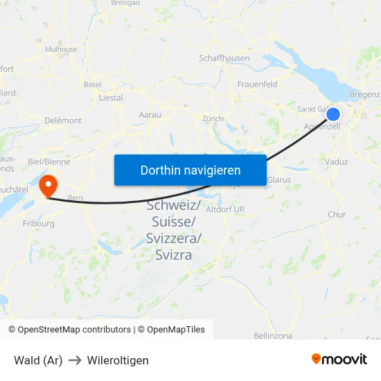 Wald (Ar) to Wileroltigen map