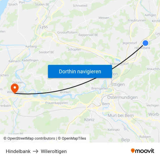 Hindelbank to Wileroltigen map