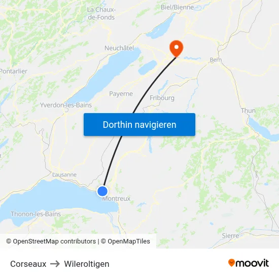 Corseaux to Wileroltigen map